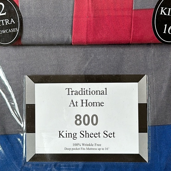 Transitional at Home 6pc king Sheet Set Red, white and blue striped pattern - Picture 1 of 7